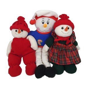 Christmas Snowman Snowwoman Plush Stuffed Toys Holiday Home Decor Lot of 3